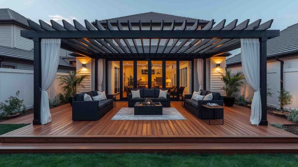 Custom deck and pergola installation by Matthew Handyman Sioux Falls, creating a modern outdoor living space.