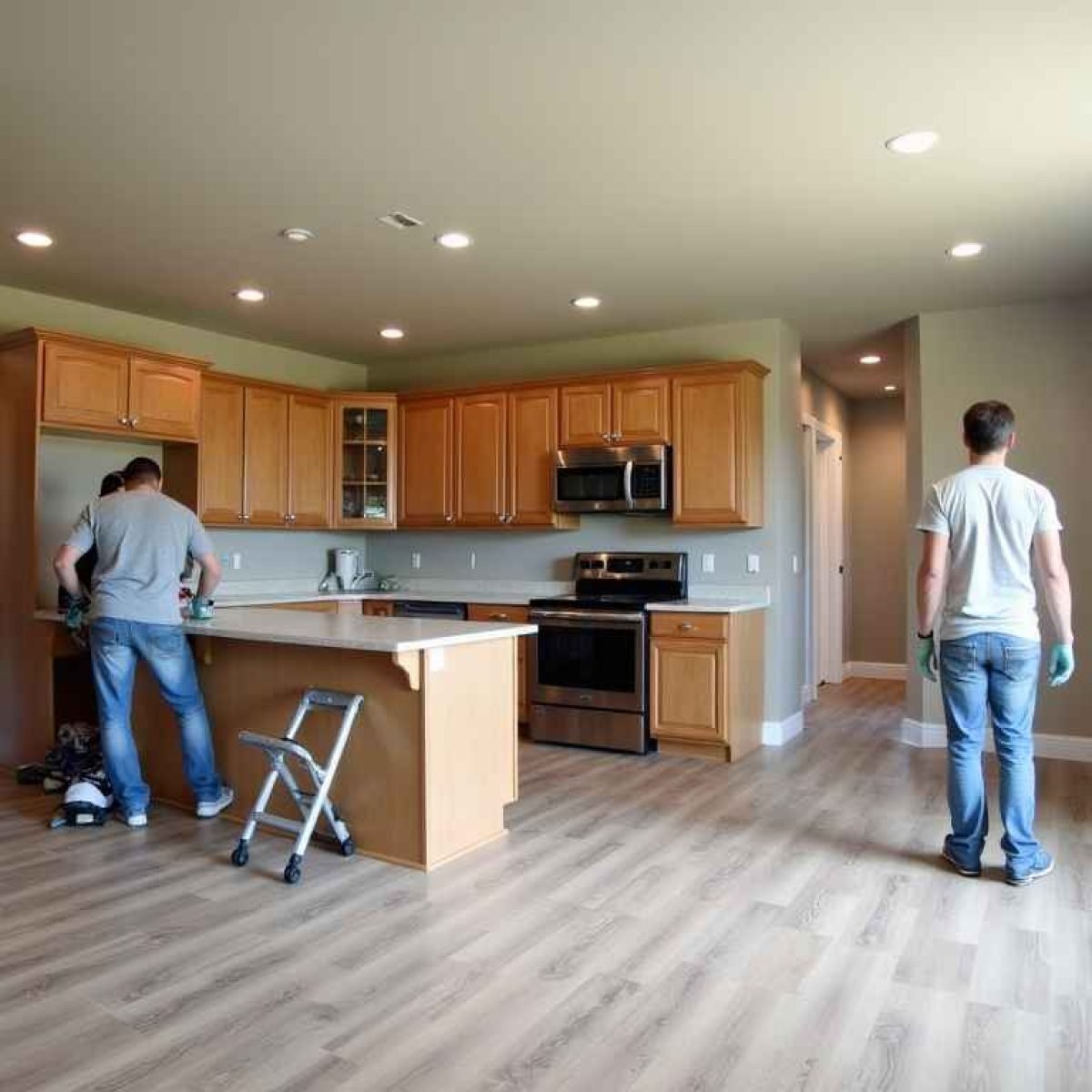 handyman services sioux falls Handyman remodeling a Sioux Falls kitchen with cabinet installation.